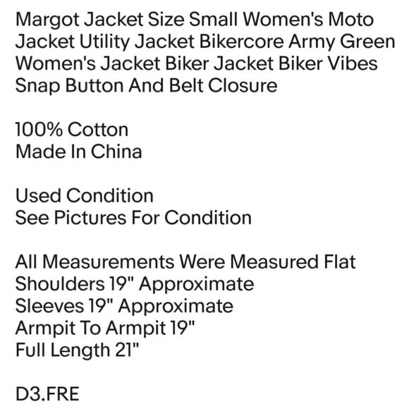 Margot Jacket Size Small Women's Moto Jacket Utility Jacket Bikercore Army Green - Picture 2 of 8